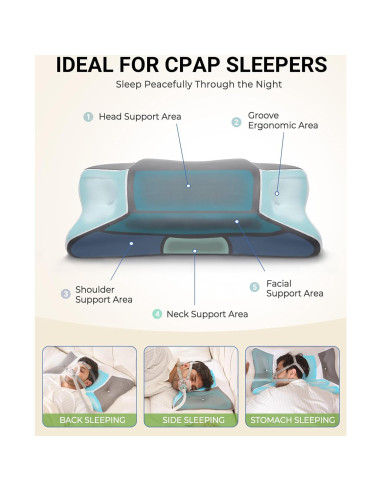 Almohada CPAP Ergonómica BAMHILL para Dormir de Lado 65x40cm