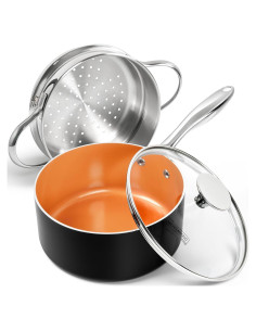 Cacerola Antiadherente Michelangelo 2 Qt con Vaporera y Tapa