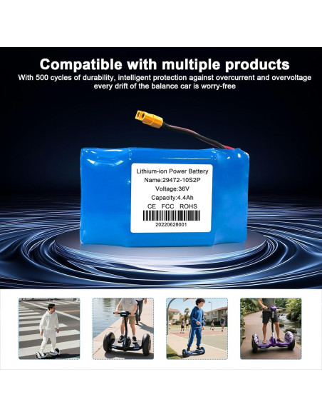 Batería de Litio 36V 4.4Ah H0vgvoard con Conector XT60