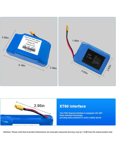 Batería de Litio 36V 4.4Ah H0vgvoard con Conector XT60