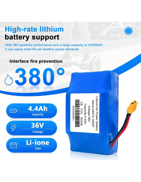 Batería de Litio 36V 4.4Ah H0vgvoard con Conector XT60