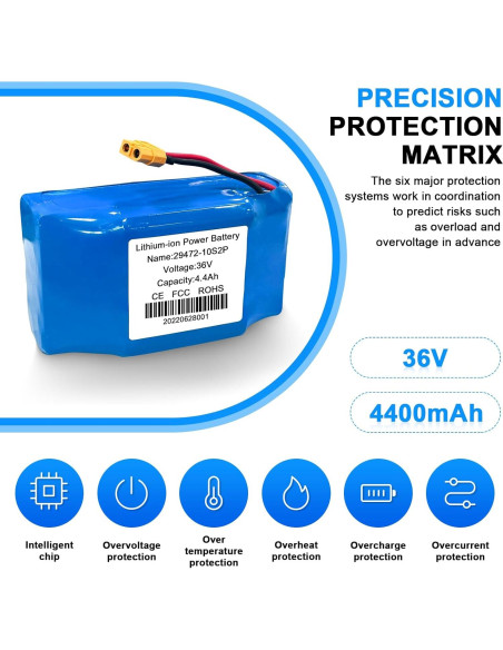 Batería de Litio 36V 4.4Ah H0vgvoard con Conector XT60