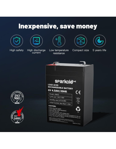 Batería de plomo ácido 6V 4.5Ah Sparkole para juguetes y emergencia
