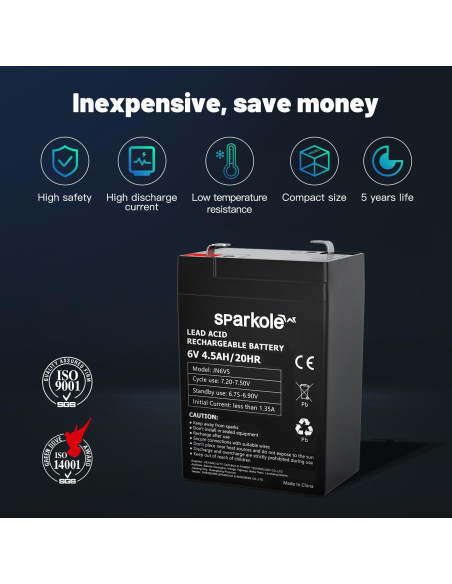 Batería de plomo ácido 6V 4.5Ah Sparkole para juguetes y emergencia