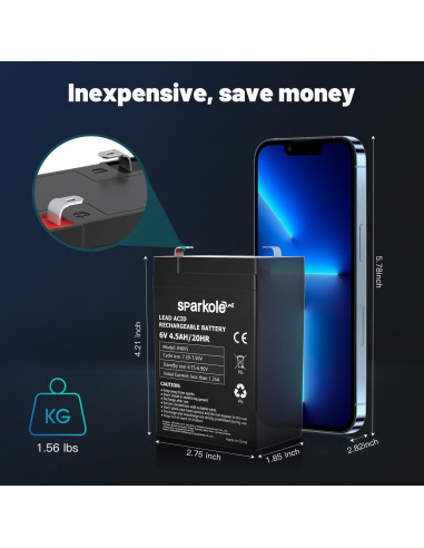 Batería de plomo ácido 6V 4.5Ah Sparkole para juguetes y emergencia