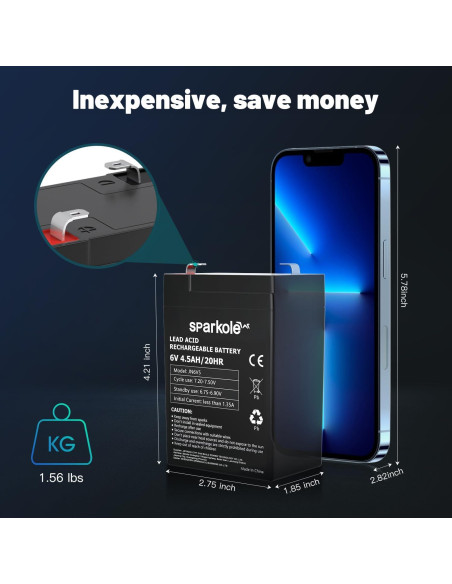 Batería de plomo ácido 6V 4.5Ah Sparkole para juguetes y emergencia