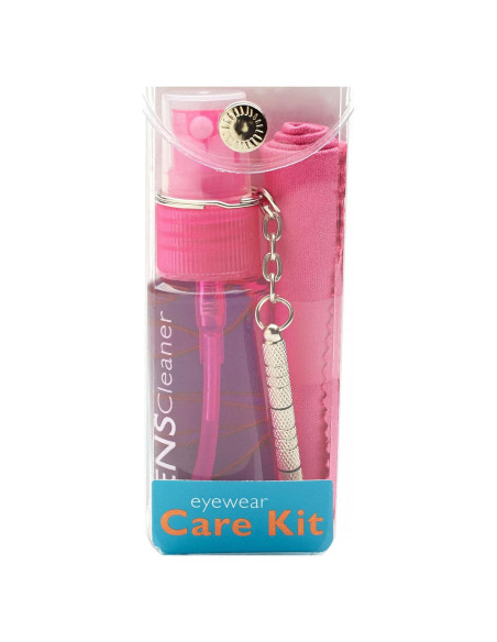 Kit de limpieza de gafas Cal Optix con spray y paño rosa