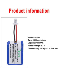 Batería Recargable Tectra CS540 para Auriculares Plantronics - 4 Unidades 2