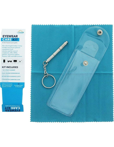 Kit de limpieza de gafas Cal Optix con spray y paño rosa