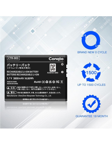 Batería de Reemplazo CTR-003 3800mAh para Nintendo 3DS/2DS
