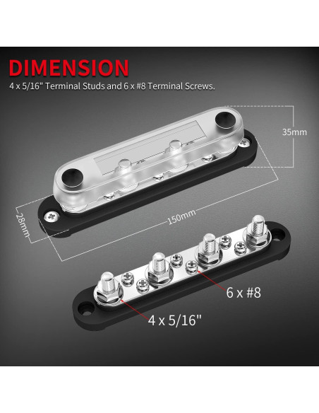 Bloque de Terminales de Barra de Bus DAIERTEK 12V-48V M8/M4