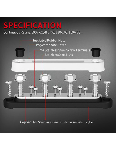 Bloque de Terminales de Barra de Bus DAIERTEK 12V-48V M8/M4