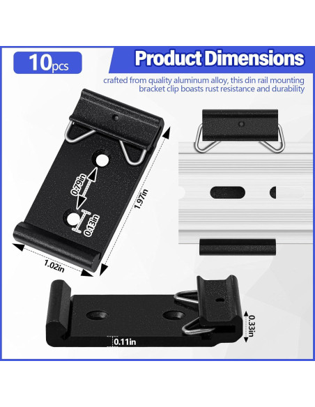 Hicarer 10 Clips de Montaje en Riel Din 35mm Aluminio Negro