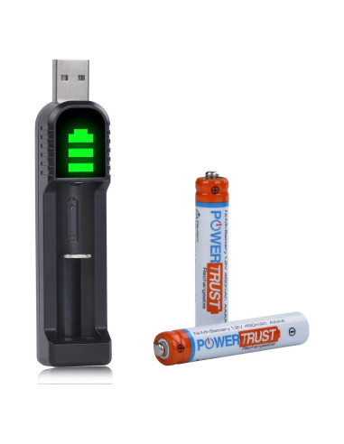 Pack 2 Baterías Recargables AAAA PowerTrust + Cargador LED