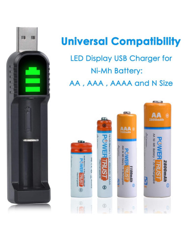 Pack 2 Baterías Recargables AAAA PowerTrust + Cargador LED