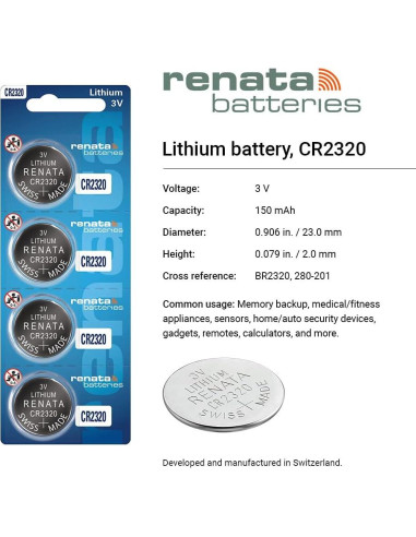 3 Baterías de Litio Renata CR2320 3V para Dispositivos