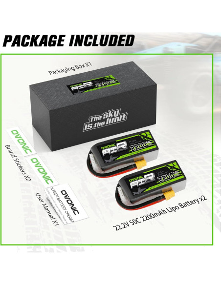Batería Lipo OVONIC 6S 22.2V 2200mAh 50C XT60 - Paquete de 2