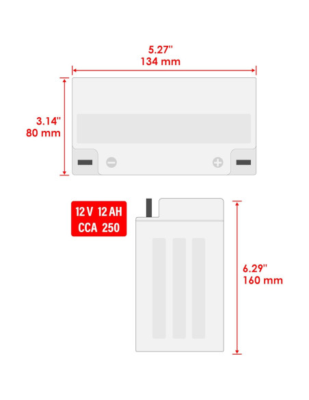 Batería AGM Caltric YB12AL-A2 12V para Kawasaki y Yamaha