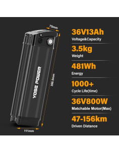 Batería de Bicicleta Eléctrica YOSE POWER 36V 13Ah Compatible 2