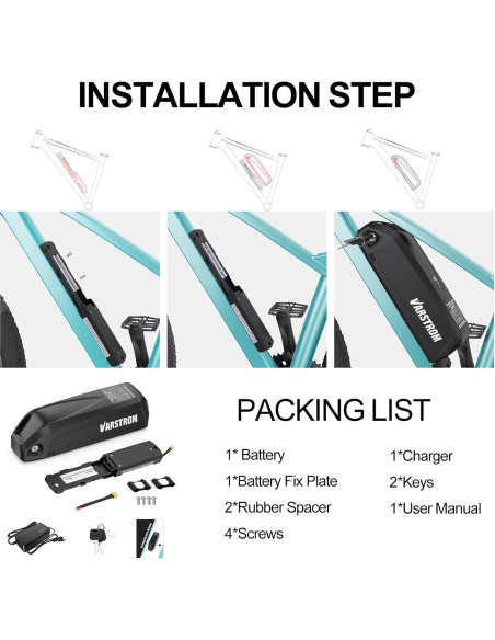 Batería de Ebike Varstrom 48V 13Ah para Kit de Bicicleta Eléctrica