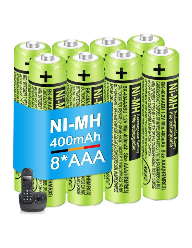 Paquete de 8 Baterías Recargables NiMH AAA 400mAh 1.2V Panasonic