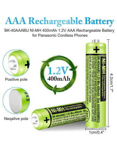 Paquete de 8 Baterías Recargables NiMH AAA 400mAh 1.2V Panasonic