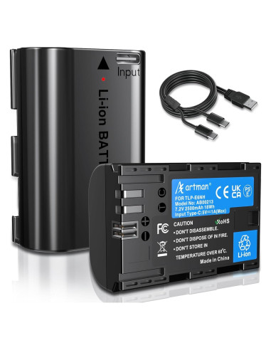Batería recargable Artman LP-E6NH 2-Pack 2500mAh Type-C