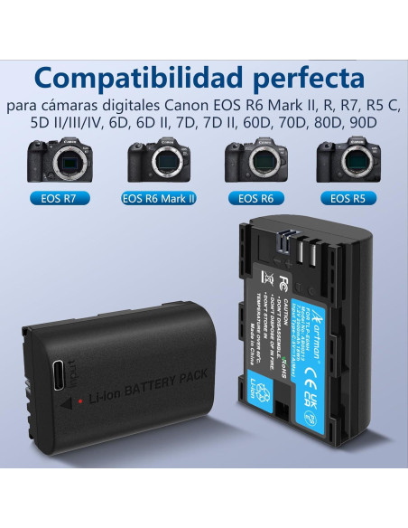 Batería recargable Artman LP-E6NH 2-Pack 2500mAh Type-C