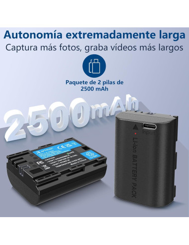 Batería recargable Artman LP-E6NH 2-Pack 2500mAh Type-C