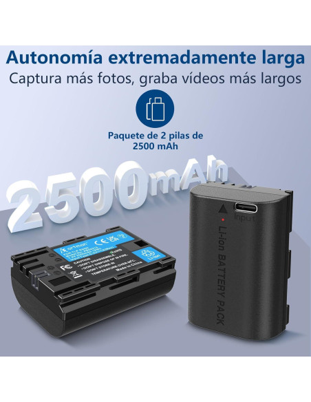 Batería recargable Artman LP-E6NH 2-Pack 2500mAh Type-C