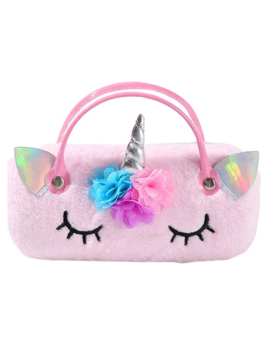 Estuche Duro para Gafas de Peluche Rosa - 16x7x4 cm