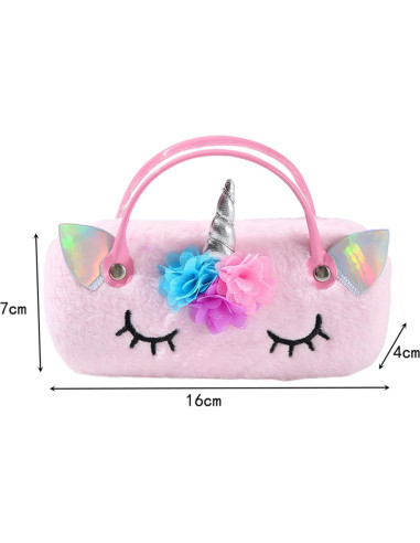 Estuche Duro para Gafas de Peluche Rosa - 16x7x4 cm
