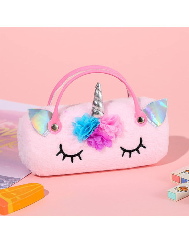 Estuche Duro para Gafas de Peluche Rosa - 16x7x4 cm