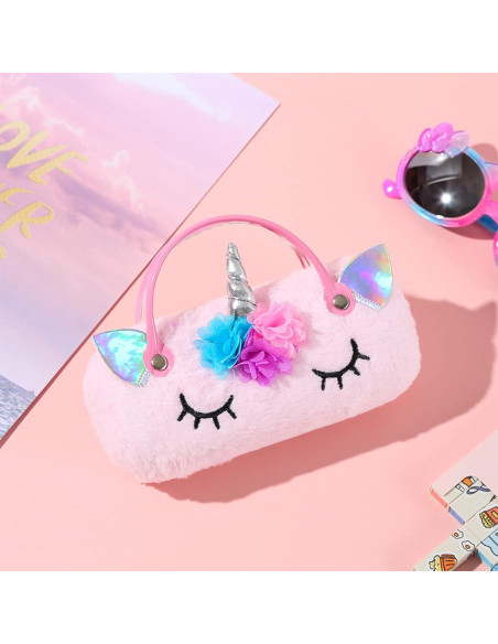 Estuche Duro para Gafas de Peluche Rosa - 16x7x4 cm
