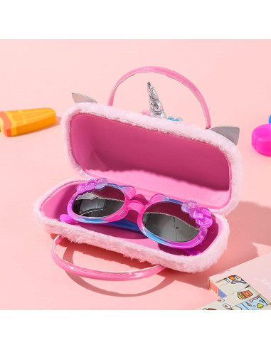 Estuche Duro para Gafas de Peluche Rosa - 16x7x4 cm