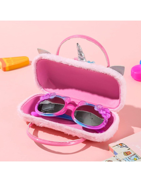 Estuche Duro para Gafas de Peluche Rosa - 16x7x4 cm