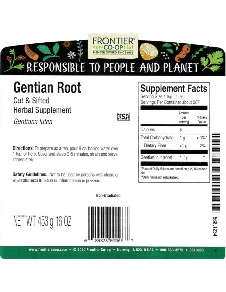 Raíz de Genciana Frontier Co-op 0.45kg - Hierba Natural para Té