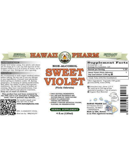 Extracto Líquido Sin Alcohol de Violeta Dulce Hawaii Pharm 118 ml