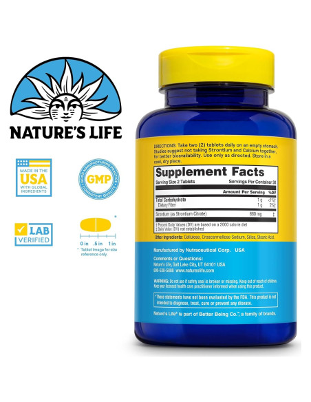 Citrato de Estroncio 680mg Naturaleza Vida - Suplemento Vegetariano