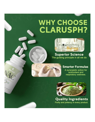 Suplemento NAC 1200mg Clarusph - Antioxidante Respiratorio 90 Cápsulas