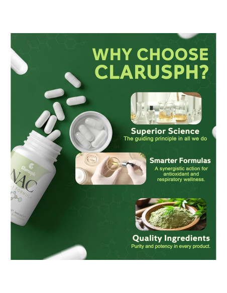 Suplemento NAC 1200mg Clarusph - Antioxidante Respiratorio 90 Cápsulas