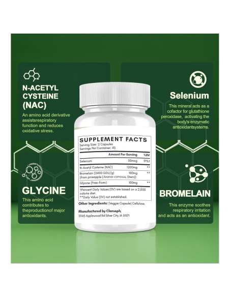 Suplemento NAC 1200mg Clarusph - Antioxidante Respiratorio 90 Cápsulas