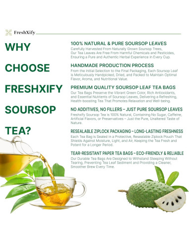 Té de Guanábana FreshXify - 40 Bolsitas 100% Naturales Sin Cafeína