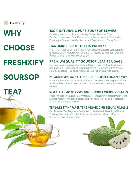 Té de Guanábana FreshXify - 40 Bolsitas 100% Naturales Sin Cafeína