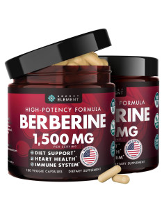 Suplemento de Berberina HCL Secret Element 1500 mg Vegano 180 Cápsulas