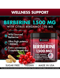 Suplemento de Berberina HCL Secret Element 1500 mg Vegano 180 Cápsulas 2