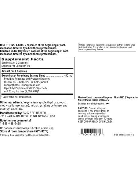 Suplemento Enzimas Digestivas Vegetariano Klaire Labs 180 Cápsulas