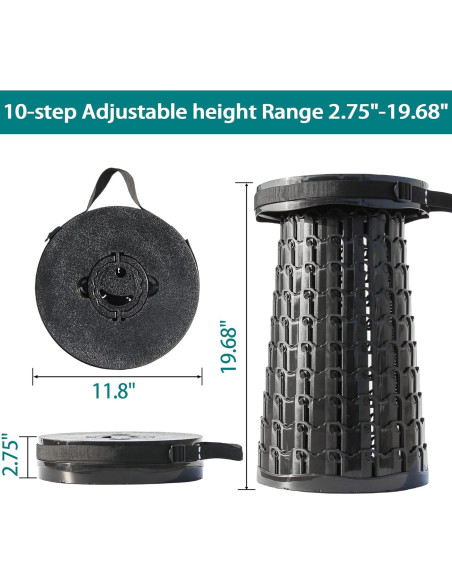 Taburete Plegable ALEVMOOM 2024 Negro Ajustable 50cm 1000lbs