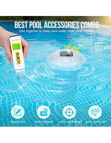 Flotador de Cloro Solar y Medidor Digital de pH para Piscinas