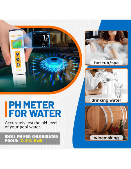 Flotador de Cloro Solar y Medidor Digital de pH para Piscinas